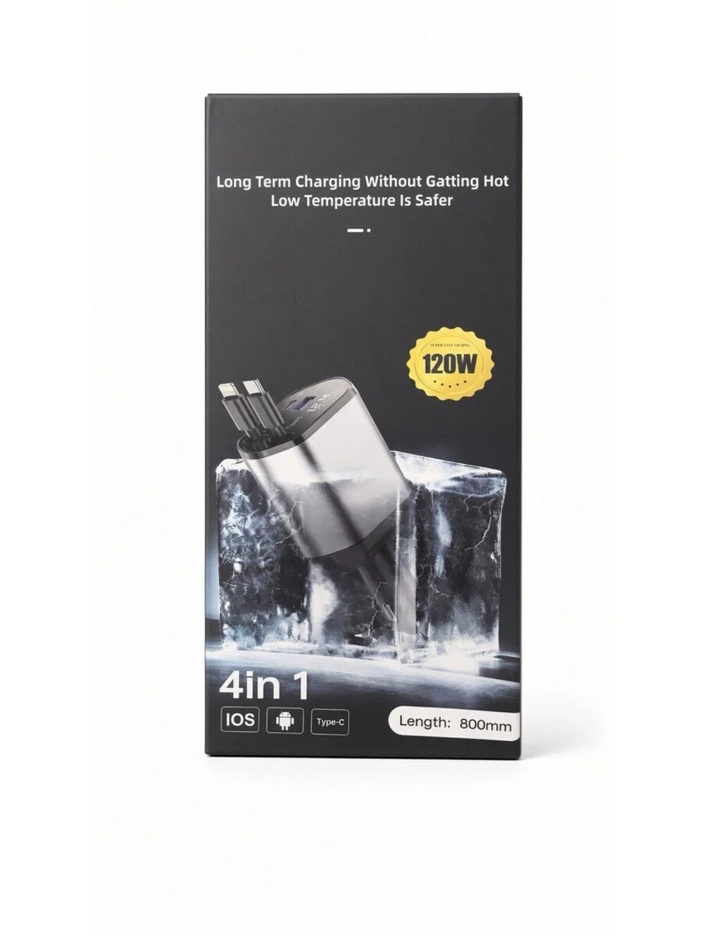 120W 4-in-1 Retractable Car Charger USB-C Dual Port Fast Charge 80cm